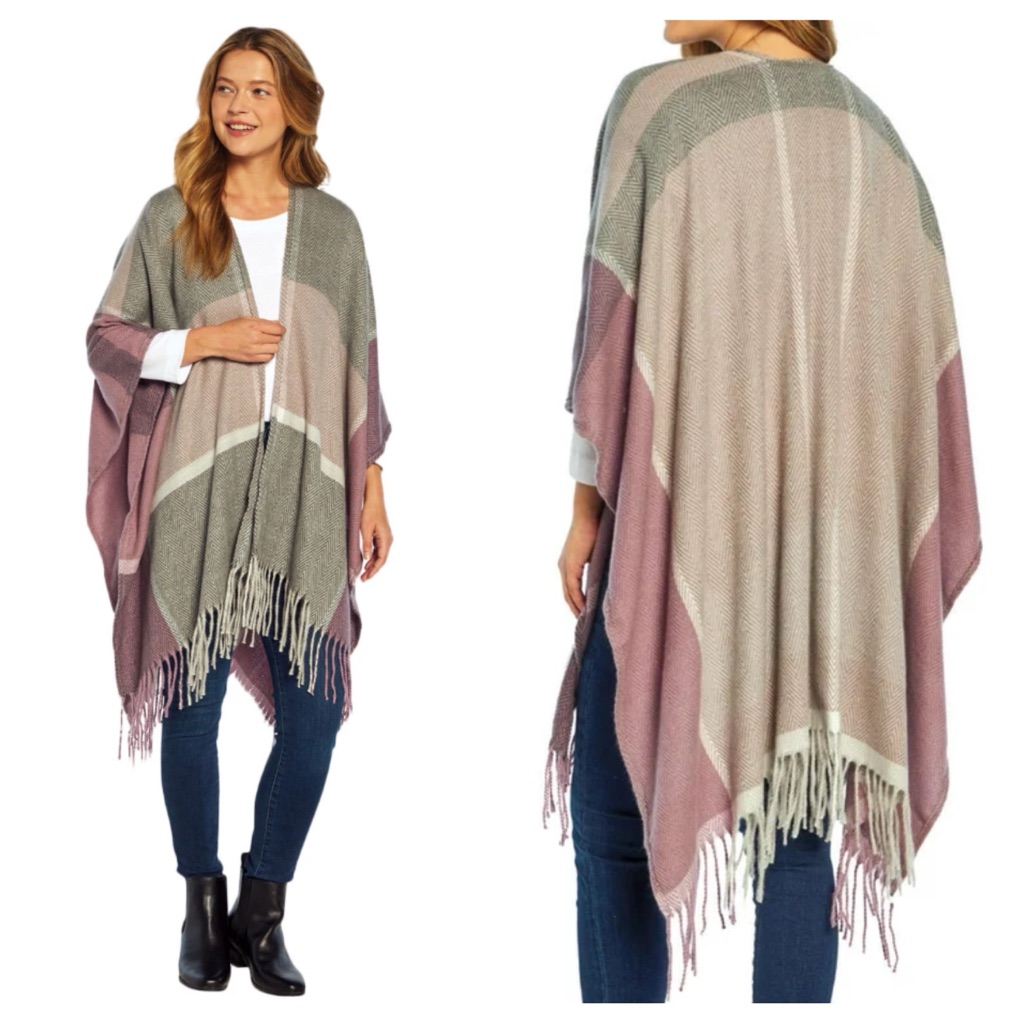 Marc New York Plaid Fringe Woven Shawl Blanket Wrap
